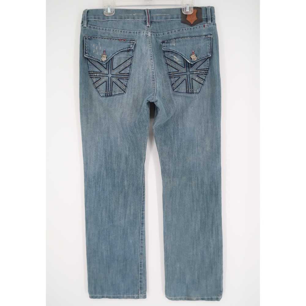 Monarchy Jeans Men's 34 Distressed Stitch Denim Bootcut Made in LA‎ Size 34x32